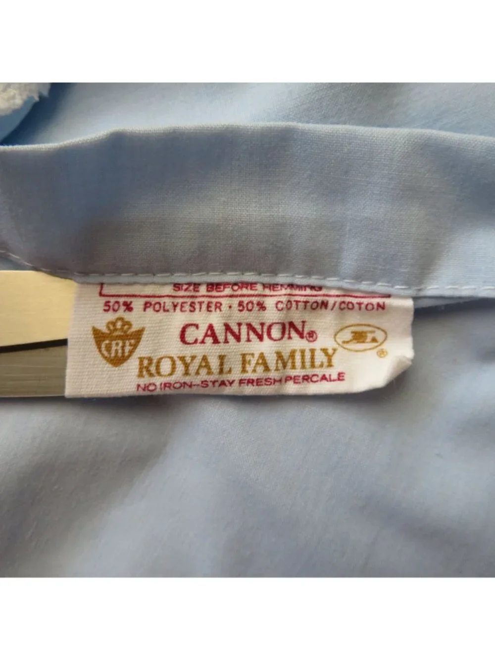 Vintage Cannon Blue Floral Lace Border King Flat Sheet Percale Cottagecore USA